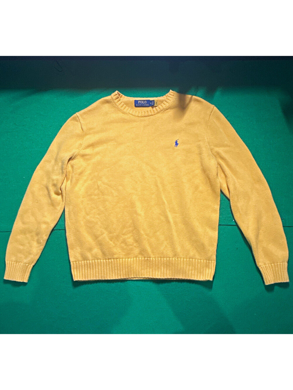 Polo Ralph Lauren Cotton Knit Crewneck Sweater Pastel Yellow Men’s Size M Blue